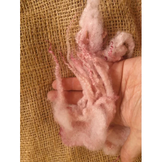 Hand dyed Blue Faced Leicester wool , hand dyed curly wool locks, pale pink felting wool, pink felting wool for felters, felting, doll makers, doll hair, and other fibre arts