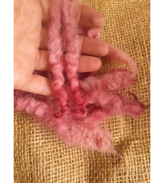 Blue Faced Leicester x Swaledale loose locks, strawberry pink mix, 10g