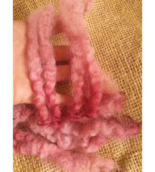 Blue Faced Leicester x Swaledale loose locks, strawberry pink mix, 10g