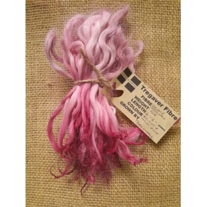 Bright and Light Pink wavy wool locks, Devon and Cornwall Longwool