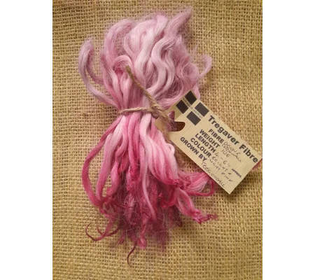 Bright and Light Pink wavy wool locks, Devon and Cornwall Longwool