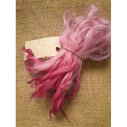 Hand dyed rare breed wool , hand dyed curly wool locks, Devon and Cornwall longwool lamb locks, light pink felting wool, bright pink felting wool for felters, felting, doll makers, doll hair, and other fibre arts