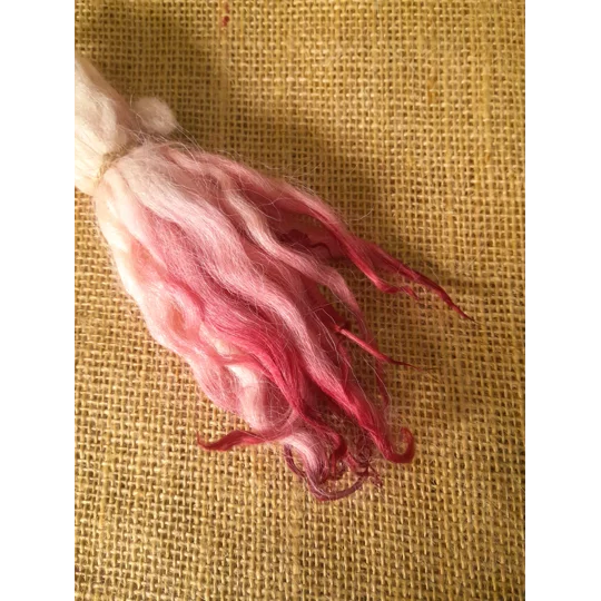 Hand dyed rare breed wool , hand dyed curly wool locks,white faced dartmoor locks , pink hand dyed wool, red hand dyed wool, felting wool for felters, felting, doll makers, doll hair, and other fibre arts
