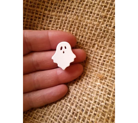 miniature white wood ghost bead
