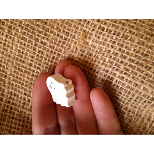 miniature white wood ghost bead
