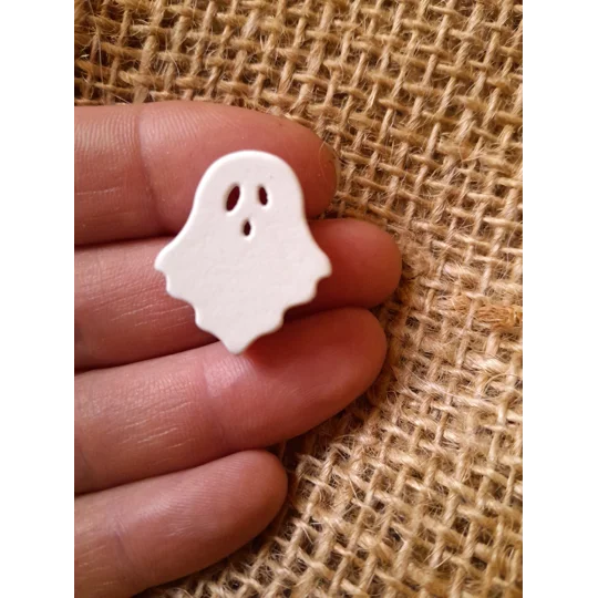 miniature white wood ghost bead