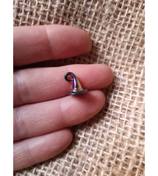 miniature metal rainbow colour witches or wizard hat