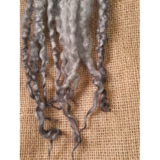 Silver / Grey Masham Curly wool Locks, approx 8-12", 10g