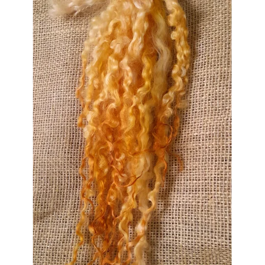 Sunny yellow and orange Masham Curly wool Locks, approx 8-12", 10g