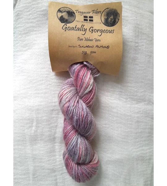 hand dyed yarn, mohair yarn, non synthetic yarn, pink yarn, purple yarn.