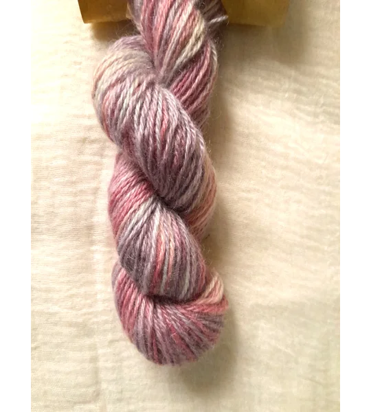 hand dyed yarn, mohair yarn, non synthetic yarn, pink yarn, purple yarn.