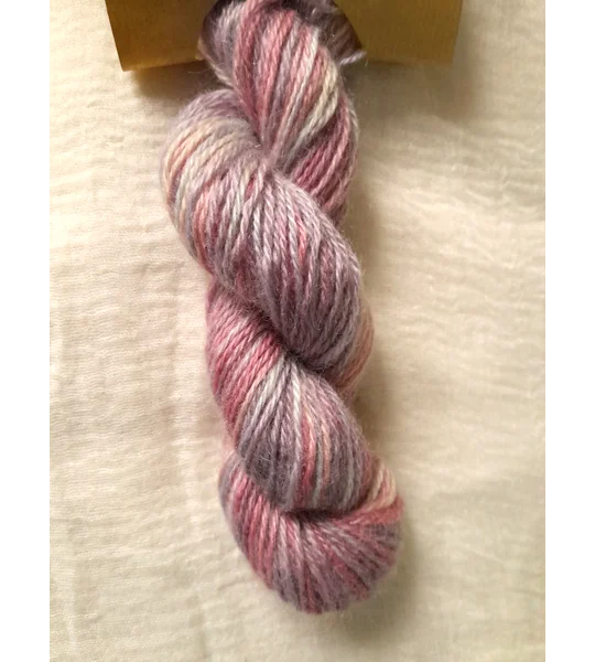 hand dyed yarn, mohair yarn, non synthetic yarn, pink yarn, purple yarn.