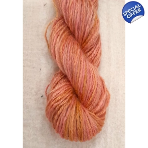 orange yarn, pink yarn, peach yarn, hand dyed yarn, mohair yarn, non synthetic yarn,