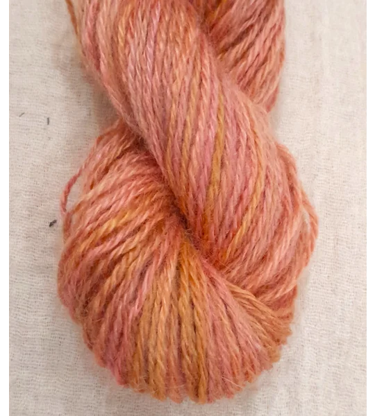 orange yarn, pink yarn, peach yarn, hand dyed yarn, mohair yarn, non synthetic yarn,
