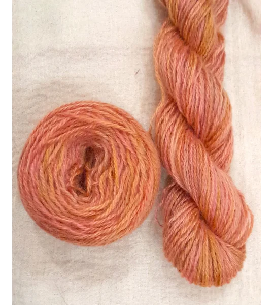 orange yarn, pink yarn, peach yarn, hand dyed yarn, mohair yarn, non synthetic yarn,