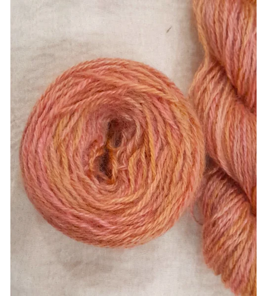 orange yarn, pink yarn, peach yarn, hand dyed yarn, mohair yarn, non synthetic yarn,