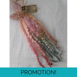 Watermelon pink/orange/green  Masham Curly wool Locks, approx  9 - 13