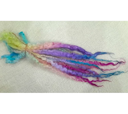 Rainbow Fireworks Masham Curly wool Locks, approx 9 - 13" 10g bunch