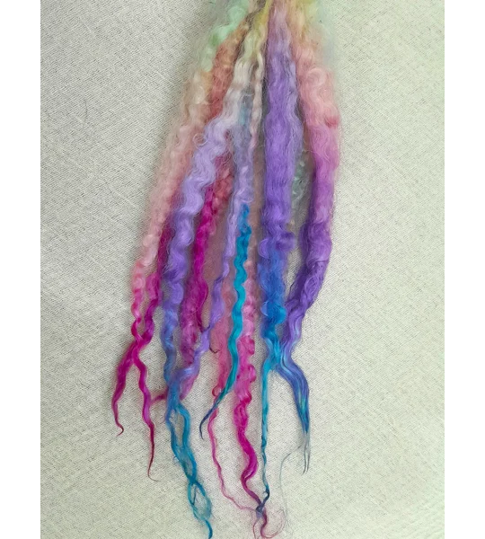 rainbow wool, felting wool, rainbow locks, spinning, weaving, wet felting, needle felting supplies, fibre art supplies, rainbow fibres, rainbow doll hair, doll hair supplies