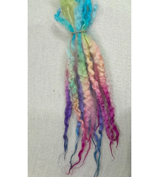 rainbow wool, felting wool, rainbow locks, spinning, weaving, wet felting, needle felting supplies, fibre art supplies, rainbow fibres, rainbow doll hair, doll hair supplies