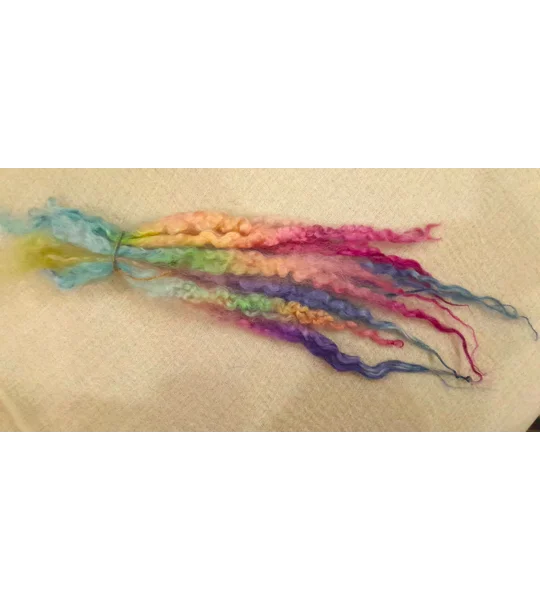 rainbow wool, felting wool, rainbow locks, spinning, weaving, wet felting, needle felting supplies, fibre art supplies, rainbow fibres, rainbow doll hair, doll hair supplies