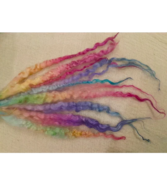 rainbow wool, felting wool, rainbow locks, spinning, weaving, wet felting, needle felting supplies, fibre art supplies, rainbow fibres, rainbow doll hair, doll hair supplies