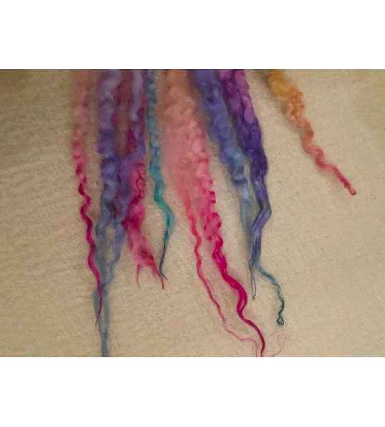 rainbow wool, felting wool, rainbow locks, spinning, weaving, wet felting, needle felting supplies, fibre art supplies, rainbow fibres, rainbow doll hair, doll hair supplies