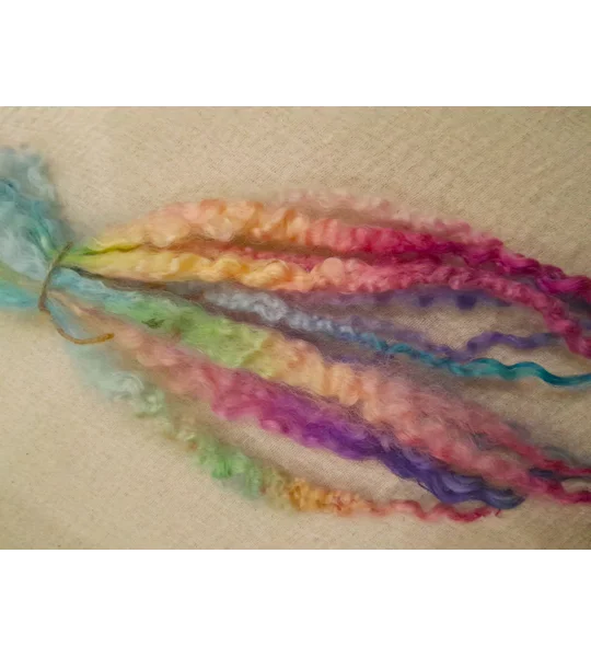 rainbow wool, felting wool, rainbow locks, spinning, weaving, wet felting, needle felting supplies, fibre art supplies, rainbow fibres, rainbow doll hair, doll hair supplies