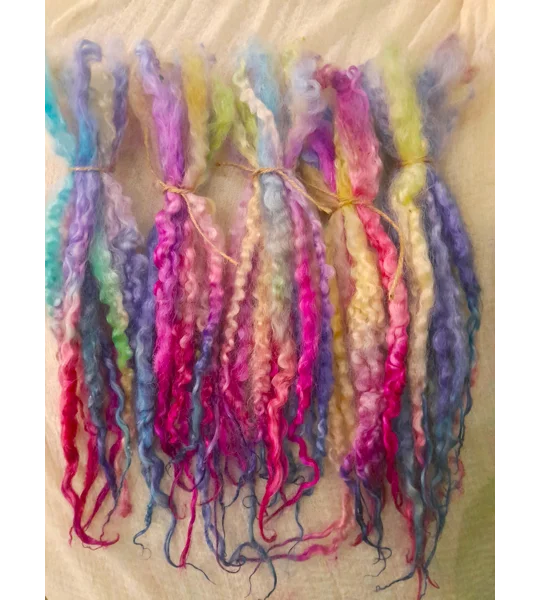 rainbow wool, felting wool, rainbow locks, spinning, weaving, wet felting, needle felting supplies, fibre art supplies, rainbow fibres, rainbow doll hair, doll hair supplies