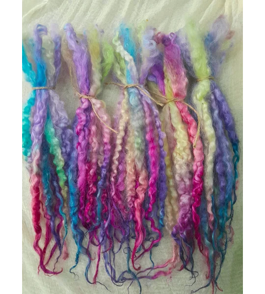 rainbow wool, felting wool, rainbow locks, spinning, weaving, wet felting, needle felting supplies, fibre art supplies, rainbow fibres, rainbow doll hair, doll hair supplies