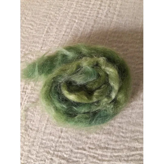 green roving, green mohair, mohair for felting, mohair for weaving, mohair for spinning, carded mohair, hand dyed mohair