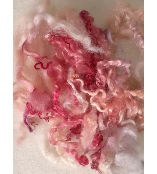 Mixed breeds curly wool, 10g pinks and reds