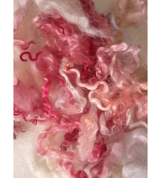Mixed breeds curly wool, 10g pinks and reds