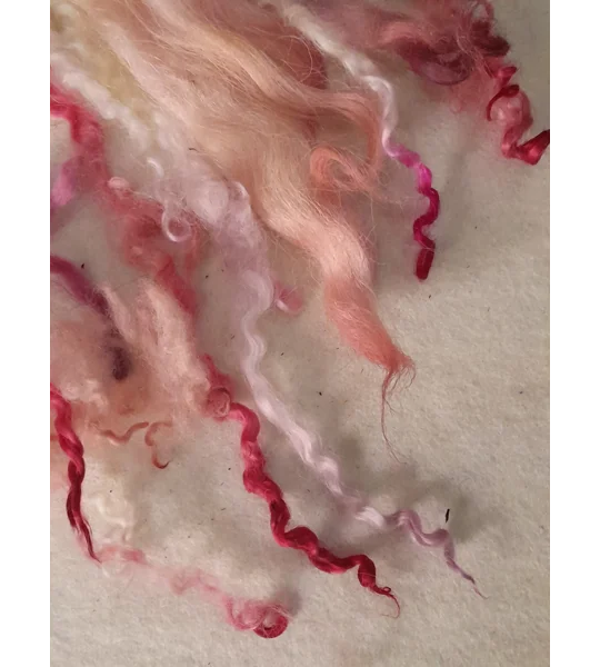 Mixed breeds curly wool, 10g pinks and reds