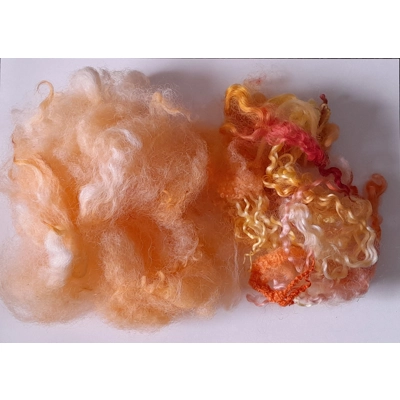Wool Cloud with orange and yellow wool locks, hand dyed - 20g Wool Cloud with orange and yellow wool locks, hand dyed - 20g