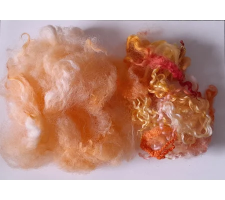 Wool Cloud with orange and yellow wool locks, hand dyed - 20g