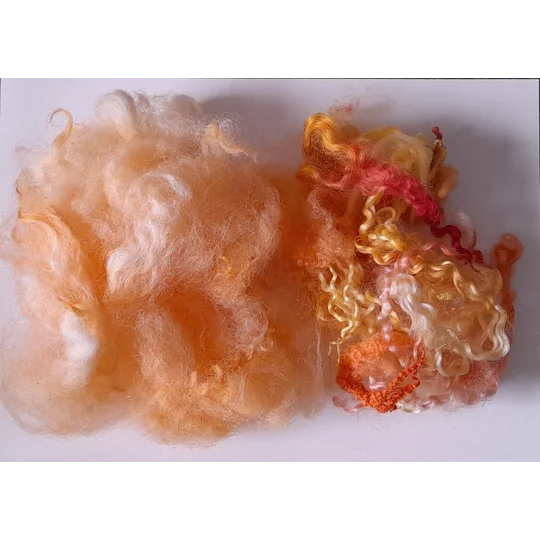 Wool Cloud with orange and yellow wool locks, hand dyed - 20g