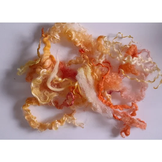 Wool Cloud with orange and yellow wool locks, hand dyed - 20g