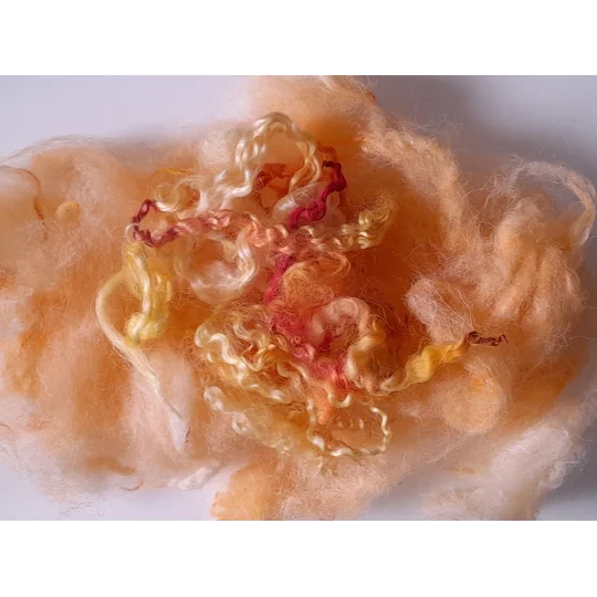 Wool Cloud with orange and yellow wool locks, hand dyed - 20g