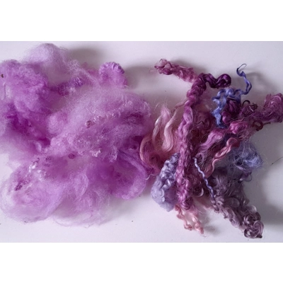 Wool Cloud with purple wool locks, hand dyed - 20g Wool Cloud with purple wool locks, hand dyed - 20g