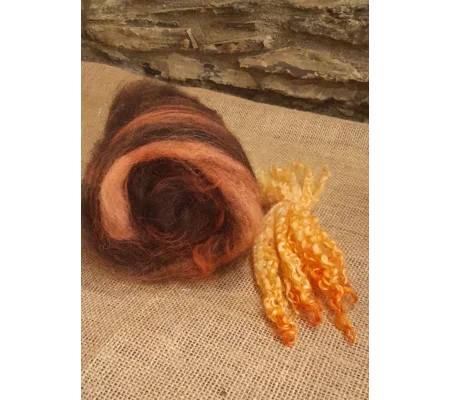 Black Brown and Orange Carded Art Batt 30g with 10g bunch of orange teeswater locks