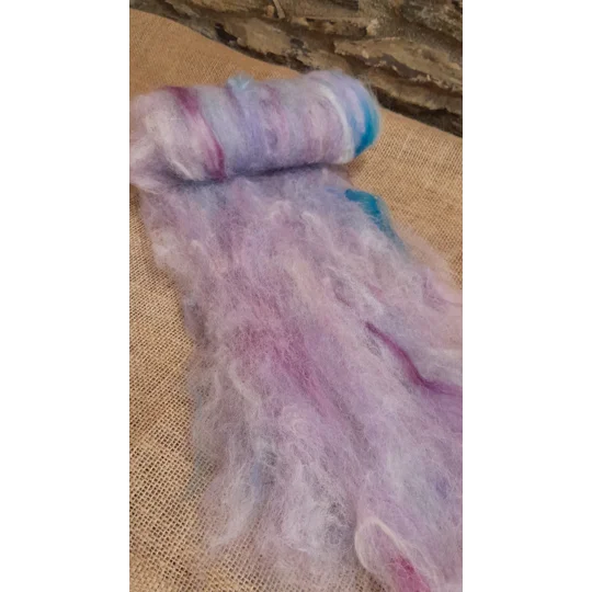 Fairy Dreams - Pink purple and Blue Carded Art Batt 30g with 10g pink Devon and Cornwall locks