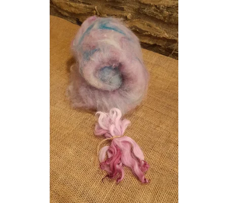 Fairy Dreams - Pink purple and Blue Carded Art Batt 30g with 10g pink Devon and Cornwall locks