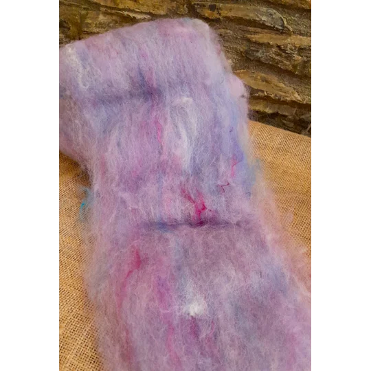 Fairy Dreams - Pink purple and Blue Carded Art Batt 30g with 10g pink Devon and Cornwall locks