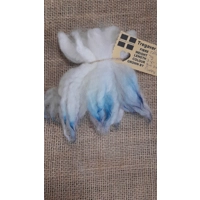 Cream and white wavy wool locks dip dyed in blue and silver Suffolk sheep locks