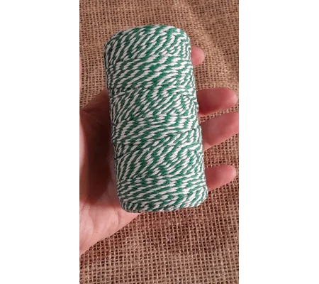 Cotton Twine / thread, warp threads, macrame cord - in green and white