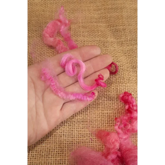 Mixed breeds curly wool, 10g Pinks Coral and Slamon