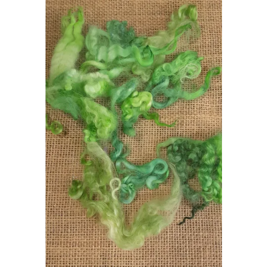 Mixed breeds curly wool, 10g Bright and light Green mix