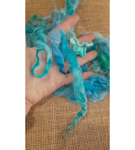 Mixed breeds curly wool, 10g Ocean Blue Green MIx