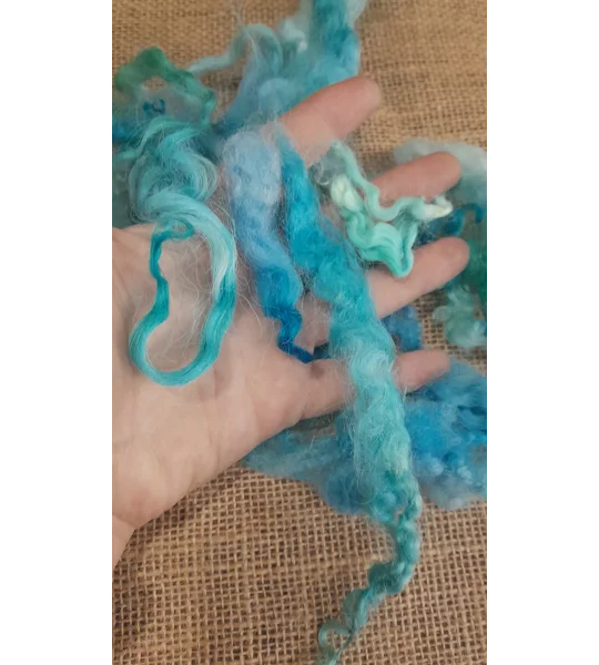 Mixed breeds curly wool, 10g Ocean Blue Green MIx